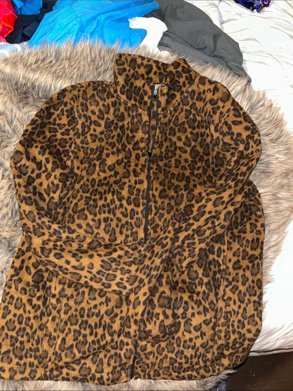 Leopard Print Fleece Zip Up- Ralph Lauren